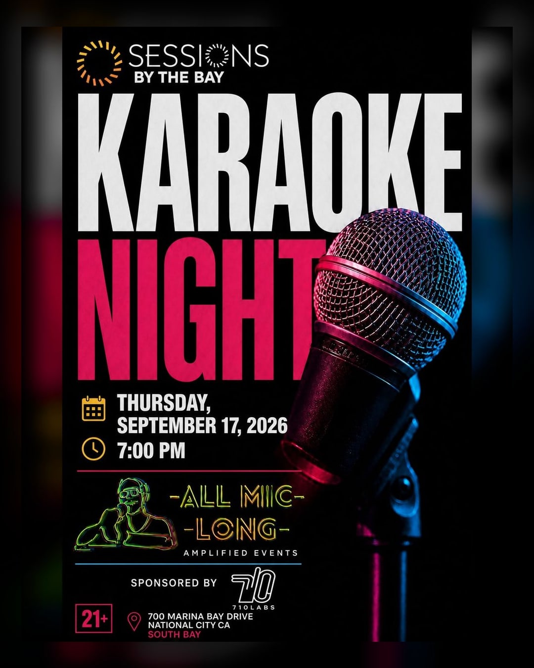 Karaoke Night at Sessions by the Bay, hosted by All Mic Long LLC