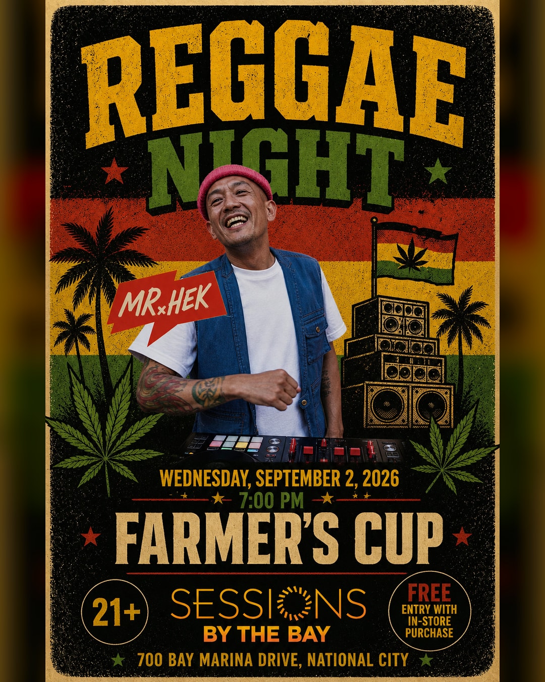 Reggae Wednesday with DJ Mr Hek at Sessions by the Bay, San Diego's South Bay